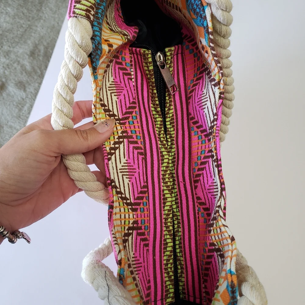 Casual Summer Beach Women Bag Lunch bag High Quality Canvas Striped - Picture 10 of 11